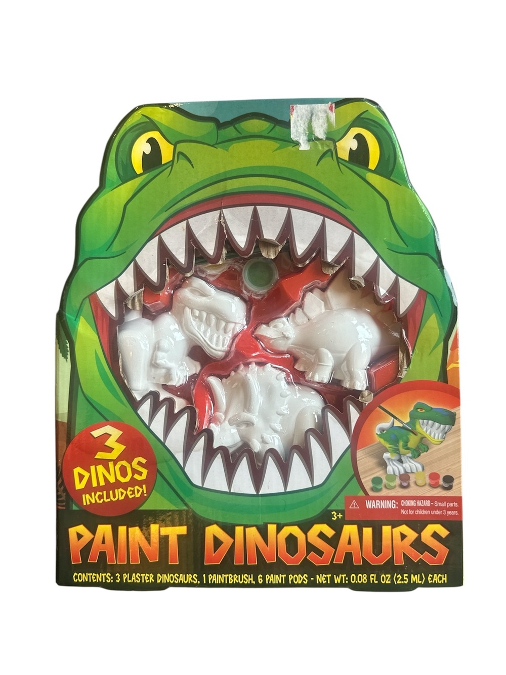 Tara Toy Paint Dinosaurs 3 Plaster Dinos 1 Paintbrush & 6 Paint Pods Set